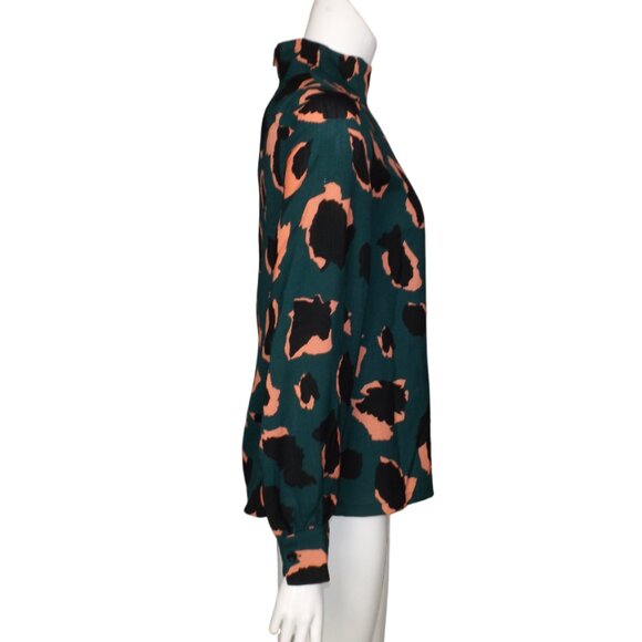 ELLIATT Top, S, One Shoulder, High Collar, Green Camo/Leopard, Long sleeve - Picture 7 of 13